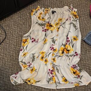 Express Floral Button-Down Blouse